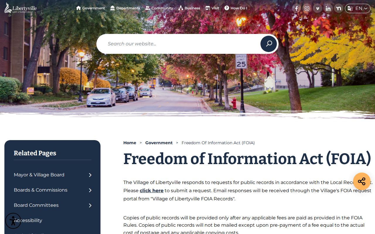 Libertyville residents directory Village FOIA instructions