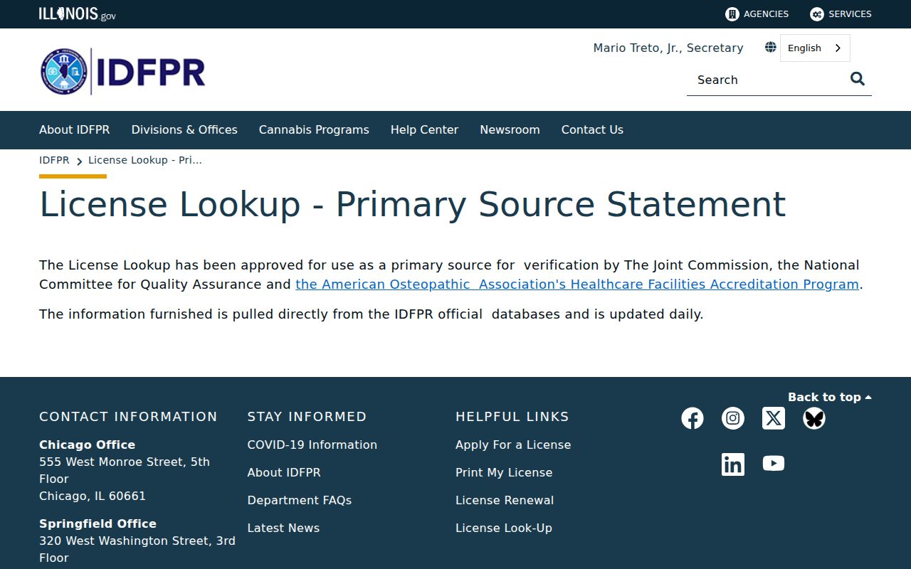 Libertyville resident lookup using the Illinois professional license source