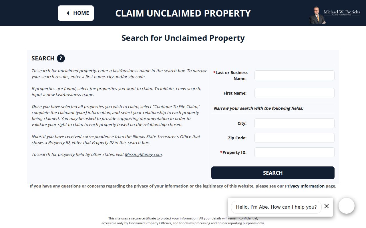 Libertyville resident lookup through Illinois I-CASH claim search